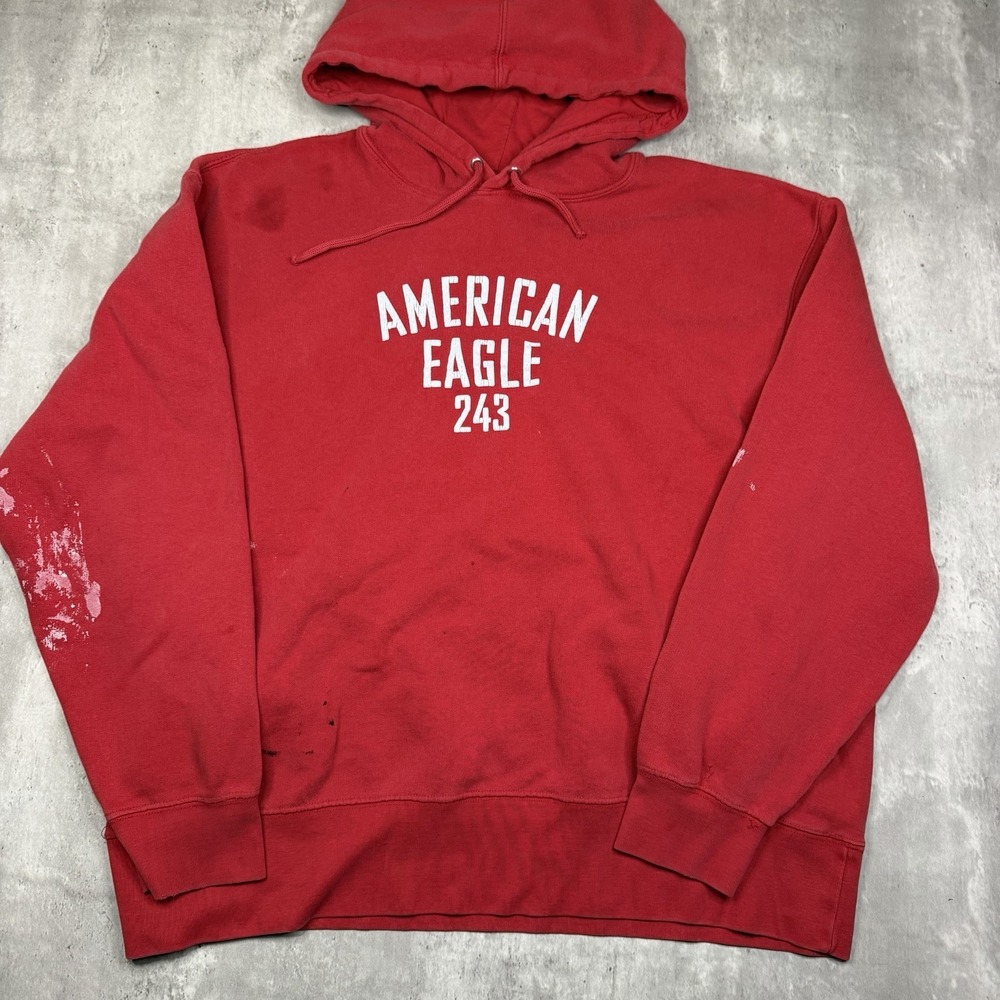 Vintage American Eagle Hoodie Size Large Red Pullover Y2K Sweatshirt Logo